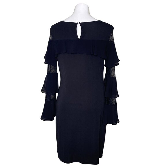 White House Black Market Black Lace Sheath Dress, Long Bell Sleeve Women's M - Picture 7 of 13